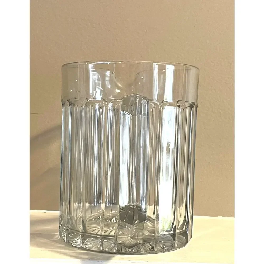 Vintage Small Heavy Clear Glass Pitcher with Ribbed Design, Square Handle